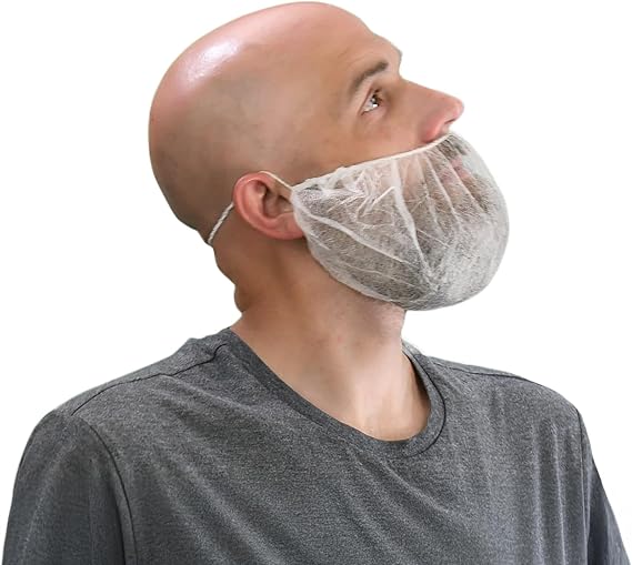 Disposable Polypropylene Beard Cover, Facial Hair Net, White, 100 Count, T1000-55