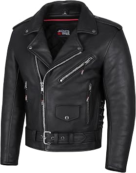 ICONIC Motorcycle Jacket for Men, Premium Buffalo Leather, Insulated Liner, Classic Side Laces, Cruiser Biker Black XXL