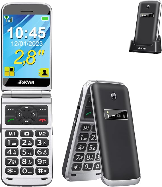 Big button mobile phone for the Elderly | Flip phone for Seniors with SOS Button | Large display 2.8 inches, large fonts | UK charger & Charging dock T288