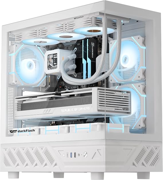 darkFlash DS950 ATX Mid-Tower Gaming PC Case, Dual Tempered Glass Side Panels, 3 Pre-Installed PWM ARGB Fans, USB-C Front I/O, 360mm Radiator Support, Airflow Computer Case with Dust Filters, White