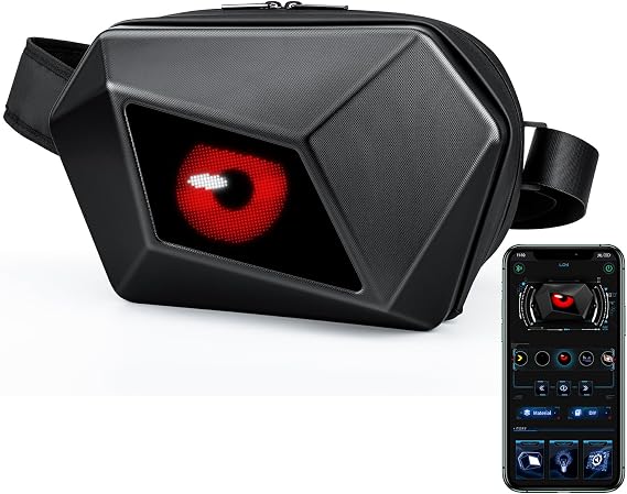 Gelrova Evil Eye LED Crossbody Bag, LED Display Sling Bag with Moving Eye Programmable Screen Hard Case