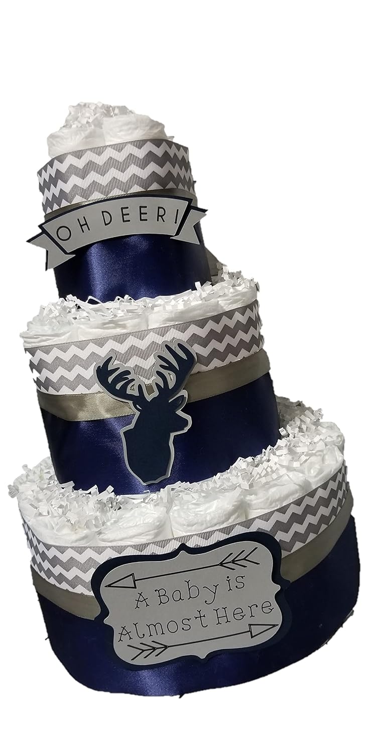 3 Tier Diaper Cake - Oh Deer Diaper Cake for Boy Diaper Cake for Baby Shower Navy BlueBrown and Red Options