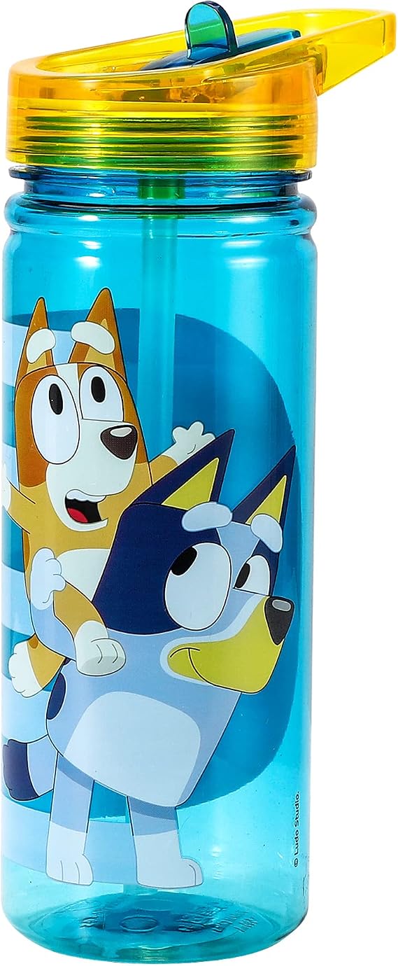 Bluey 580ml Kids Water Bottles with Straw - School Drinks Bottle | Reusable Plastic Bottle Made of Durable Ecozen BPA Free Material, Lightweight & Leakproof Childrens School & Sports Bottles