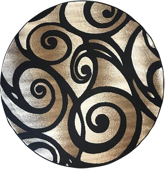 Bellagio Modern Round Contemporary Area Rug Black Carpet King Design 341 (5 Feet 3 inch X5 Feet 3 Inch)