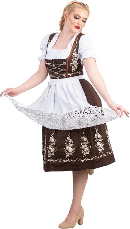 Dirndl Trachten Haus Women's German Dirndl Dress, Brown