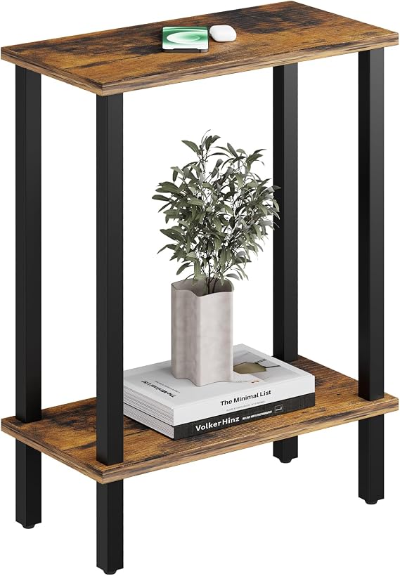 Small Narrow Side Table, 2-Tier for Living Room, Bedroom,Brown,40x20x57cm | This narrow side table & small side table boasts 2-tier storage space. Compact size fits narrow corners.