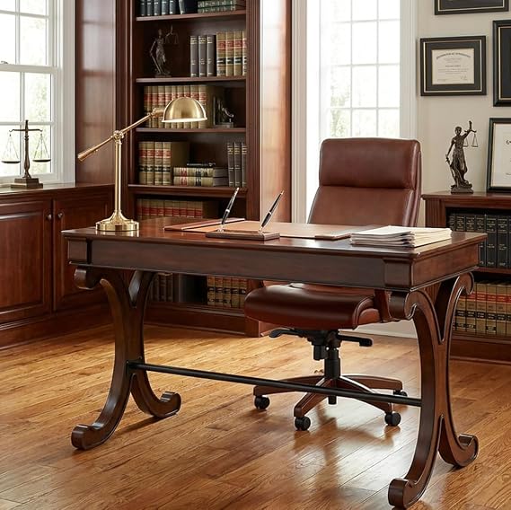 LEEMTORIG Traditional Solid Wood Writing Desk, Large Secretary Desk with 2 Drawers, Mahogany Cherry Wood Writing Table for Home Office, 47.2" W French Provincial Desks, Cherry Walnut SSZ-D0036-DCR