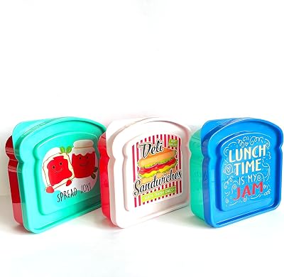 Bexter Set of 3 Toast Shaped Sandwich Boxes Food Storage Sandwich Containers, 2 cups  16 oz  Pack of 3