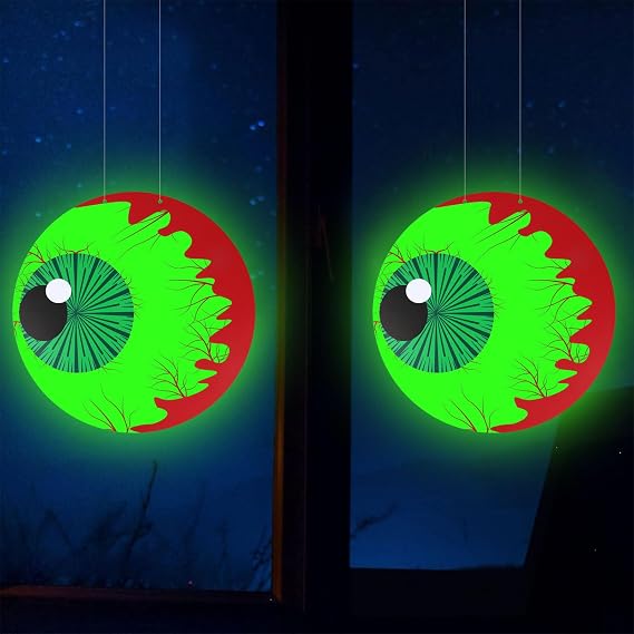 CCINEE Halloween Glowing Spooky Eyes Decoration,2 Pcs Scary Huge Luminous Lighted Up Eyes Waterproof Window Decor for Wall Door Lawn Halloween Hanging Supplies