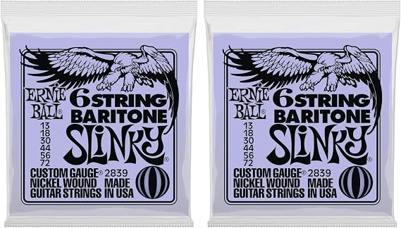 Ernie Ball 6-String Baritone Slinky Nickel Wound Electric Guitar Strings, 13-72 Gauge (P02839) (Pack of 2)