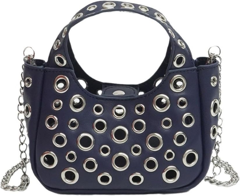 Punk Crossbody Bag Soft PU Leather Rivets All Over Studded Chains with Detachable Shoulder Straps