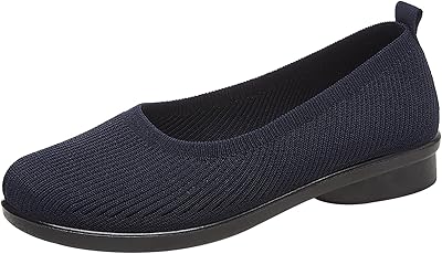 Ballet Flats Shoes for Women Comfortable Casual Work Dress Shoes for Women Wide Width Foldable Knit Flats with Arch Support
