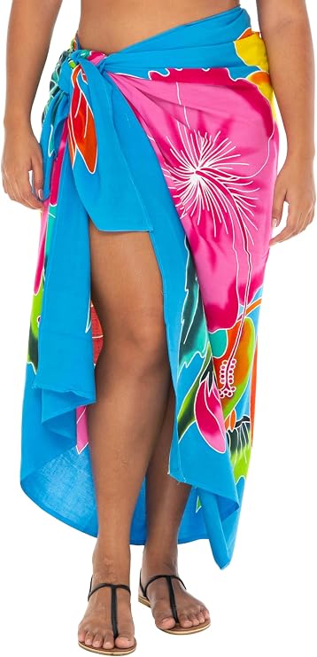 SHU-SHI Womens Plus Size Sarong Hibiscus Floral Pareo Cover Up Bathing Suit Women Flower Beach Wrap Long Pool Resort Skirt