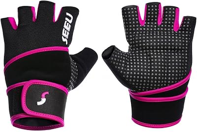 SEEU Womens Workout Gloves with 17.5 Wrist Wrap, Hot Pink L