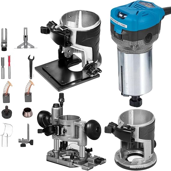 VEVOR Compact Router 1.25HP With Fixed Base, Plunge Base and Tilt Base, Variable Speed Wood Router Kit Max Torque 30,000RPM For Woodworking & Furniture Manufacturing