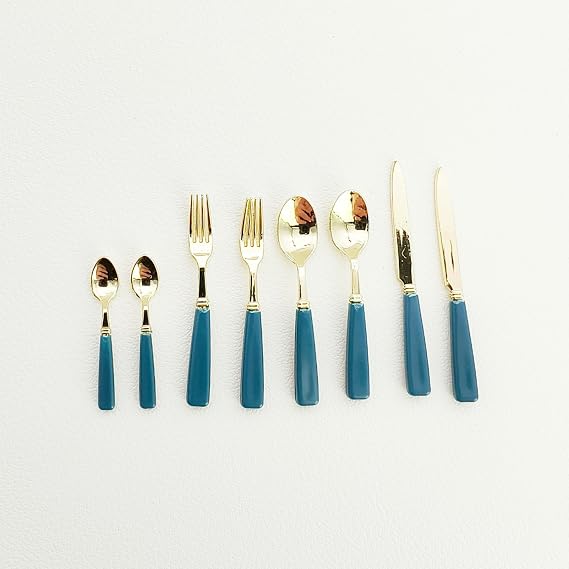 8pcs/Set 1:6 Scale Dollhouse Miniature mini Simulation Tableware Knife Fork Spoon,Dinner Set Model,bjdob11blythegsc Kitchen Accessories (Blue)