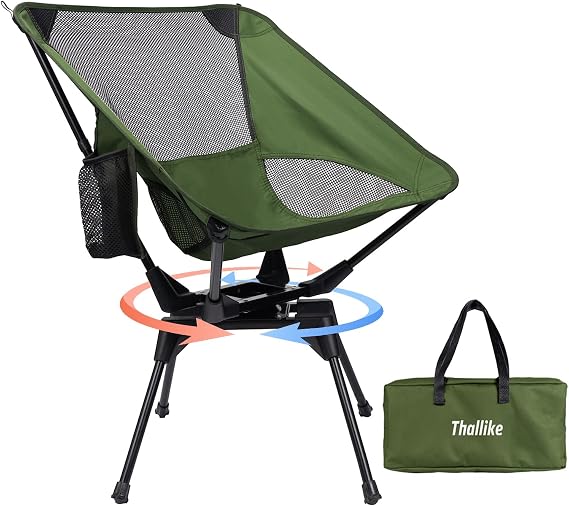 Upgraded 360 Swivel Camping Chair for Adults, Portable Folding Chair with Cup Holder, Lightweight Compact Backpack Outdoor Chair for Travel, Fishing, Hiking, and Beach