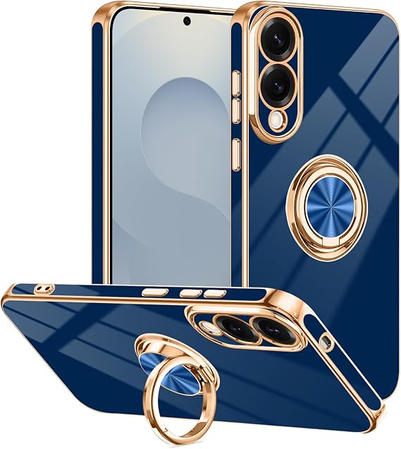 Blue Designed for Samsung Galaxy S25 Edge Case with Ring Stand