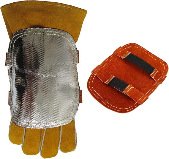 Longzhuo Large Welding Gloves with Reflective Aluminum Heat Shield, Fireproof Bovine Core Skin, Suitable for Industrial and Metalworking Applications