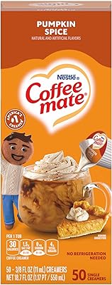 Nestle,Pumpkin Spice, Coffee-mate Liquid Coffee Creamer Single Serving Tubs - Seasonal Flavor, 0.37 Fl Oz Pack of 50