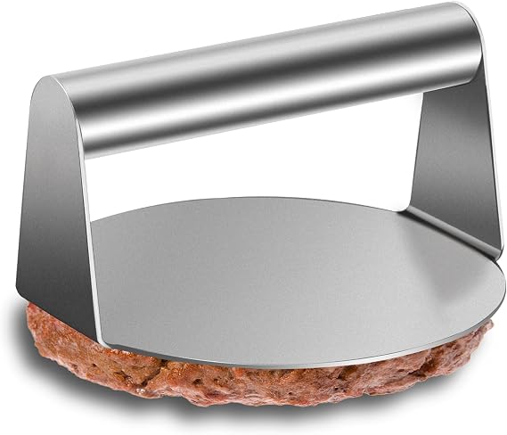 304 Stainless Steel Smash Burger Press, 5.5" Round Non-Stick Grill Press, Professional Bacon Steak Press Accessories Kit, Heavy Duty Burger Smasher for Flat Top Griddle Cooking Steaks BBQ