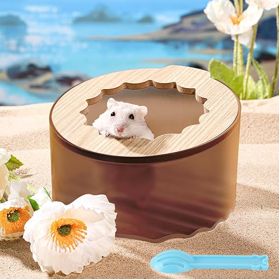 Marchul Hamster Sand Bath Container, Hamsters Sand Bath Box with Cleaning Scoop, Brown Hamsters Bathtub Bathroom Toilet, Hamster Litter Box for Dwarf Hamster, Syrian Hamsters, Gerbil, Easy to Clean