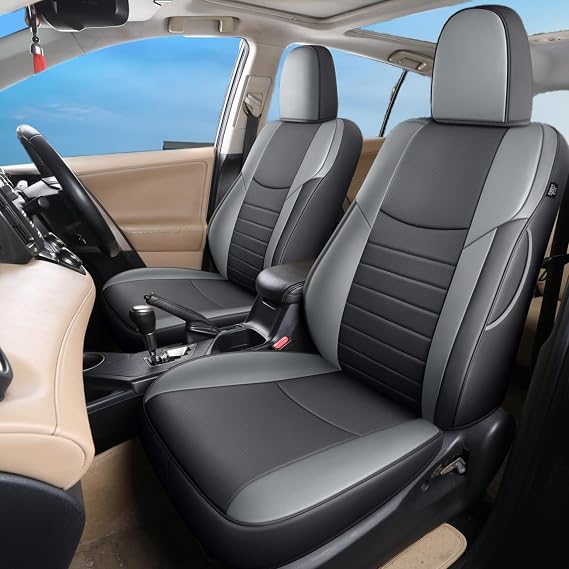 Red Rain Leather Seat Cover Custom Fit for 2013-2018Toyota RAV4 Car Seat Covers Black+Gray Leather Auto Cover Protector Full Set (RAV4-Black+Gray-2013/2018)