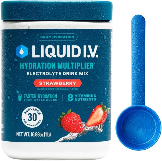 Liquid I.V. Hydration Electrolytes Tub, Strawberry, 30 Servings | Scientifically Formulated | Clinically Proven Hydration | No Artificial Sweeteners | Non-GMO | Vegan | Powder Drink Mix