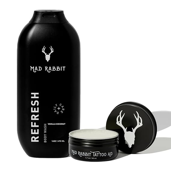 Mad Rabbit Tattoo Aftercare Bundle Tattoo Balm & Refresh Body Wash Gently Cleanses & Hydrates Skin Clean Ingredients for All Skin & Ink Types