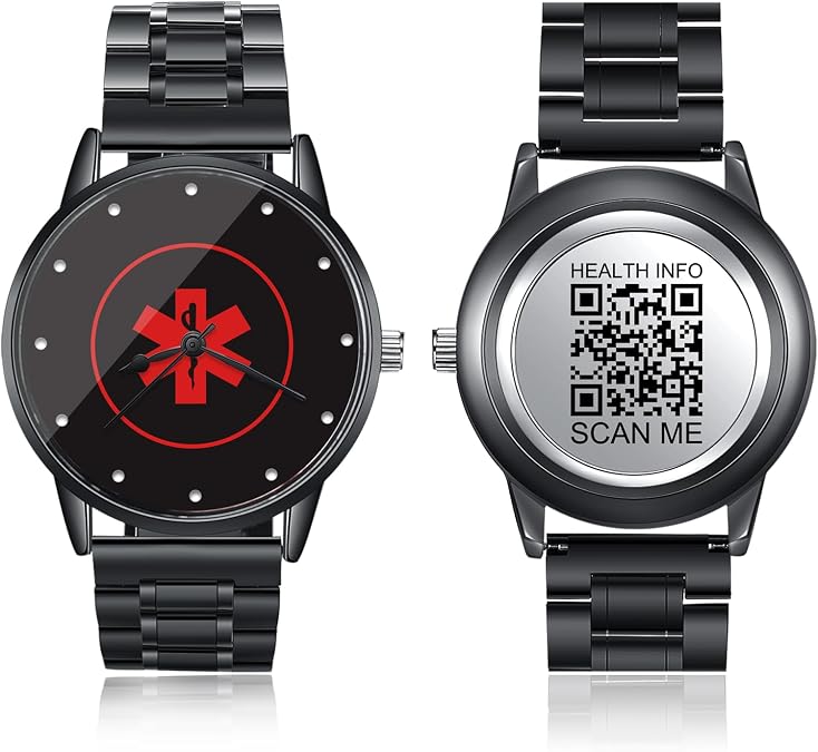 Upgraded Medical Bracelets Watch for Men Women with QR Code Medical Alert ID Bracelets-Stainless Steel 9''-10'' Wristband - 38mm,43mm Easy to Read Dial Watch - More Space Record Emergency Medical Info