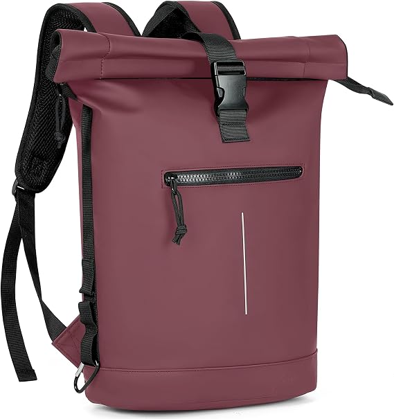 Lekeinchi 17-Inch Waterproof Laptop Backpack for Men and Women - Roll Top Design for School, Travel, Business, Work, and Camping(Rosy)