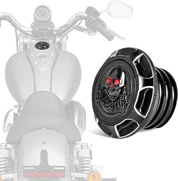 Motorcycle Gas Tank Cap Fit for Harley Sportster 1200 883, Softail, Road King, Iron 883 1200, Freewheeler, Forty Eight, Fat Boy, Dyna | Skull Pattern Fuel Tank Cove (Black)