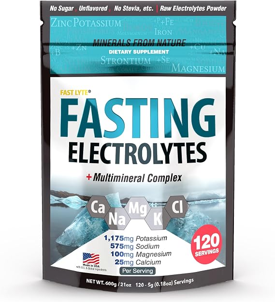 Fast Lyte Fasting Electrolyte Supplement Powder | No Sugar Unflavored Raw Electrolytes | 25% RDI Magnesium and Potassium with Trace Minerals | Carnivore & Keto Friendly | Sugar Free Fasting Salts