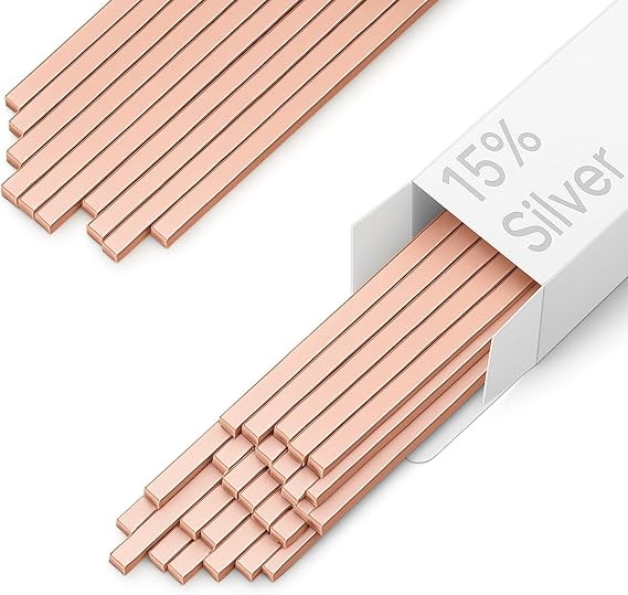 40 Sticks 15% Silver Brazing Rods Flat Phos Copper Welding Rods for HVAC, Air Conditioner, Refrigerator AWS BCuP-5 Silver Solder Brazing Alloy 0.050"x1/8"x10" (40pcs)