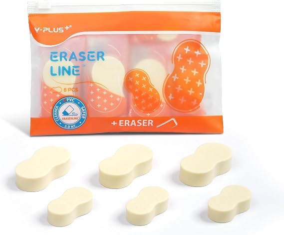 YPLUS Hi-Polymer Eraser Line for Children Pack of 6 White Soft durable no residue cute peanut shape school office artist gift