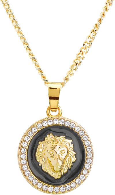 Men's Lion Head Mini Medallion Gold and Silver Plated Pendant 20" Cuban Chain Necklace CP 282