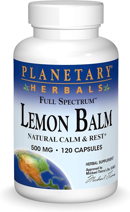 Planetary Herbals Lemon Balm Full Spectrum 500mg, Natural Calm and Rest, 120 Capsules