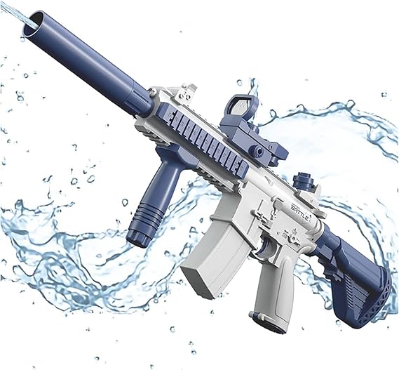 Electric Water Gun, Fully Automatic M416 Water Gun, 500cc Large Capacity and 32ft Range Water Gun, Connectable Cola Bottle, Beach Fun Toy for Boys and Girls Color: Blue