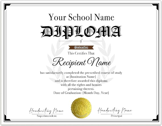 Custom Homeschool Diploma Personalized High School Diploma Education Certificate of Degree with Holder Perfect for Commemorations or Educational Gifts (Type-6)