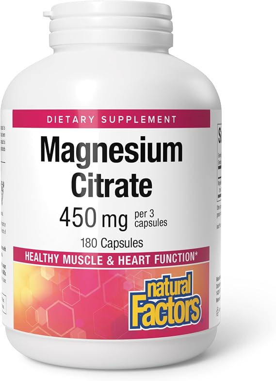 Natural Factors, Magnesium Citrate 150 mg, Muscle and Heart Health Formula, 180 Capsules