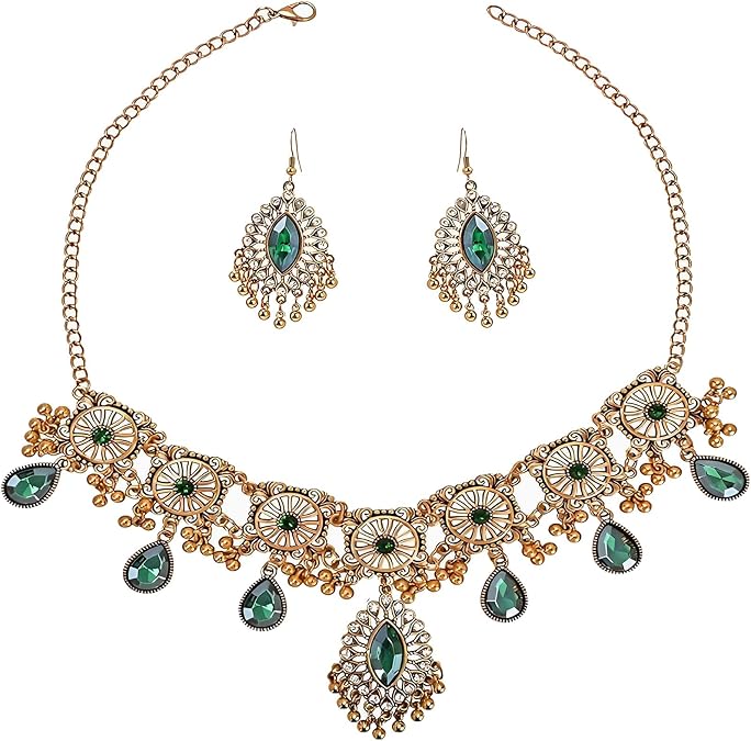 3 PCS Indian Jewellery Set, Aesthetic Earrings Indian Necklace for Women | Vintage Fashion Women's Jewellery Sets, Suitable for Brides Festivals Ethnic Dances Party Occasions