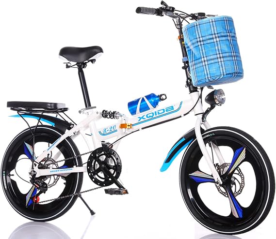 20 Inch Folding Bike, Carbon Steel Frame Bicycle Folding Bike with Comfort Saddle Basket and Stand Luggage Rack