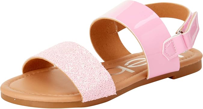 bebe Girls Sandals Open Toe Flats with Cushion and Glitter Straps