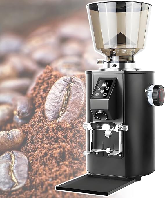 64 mm Flat Burr Espresso Coffee Grinder,Dual Dosing Modes,453 g Capacity Coffee Bean Mill Equipment,Digital Display Black