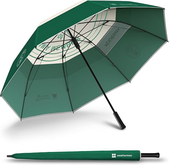 Weatherman Umbrella - Golf Umbrella - Windproof Sports Umbrella Resists Up to 55 MPH Winds - Available in 2 Sizes and 5 Colors