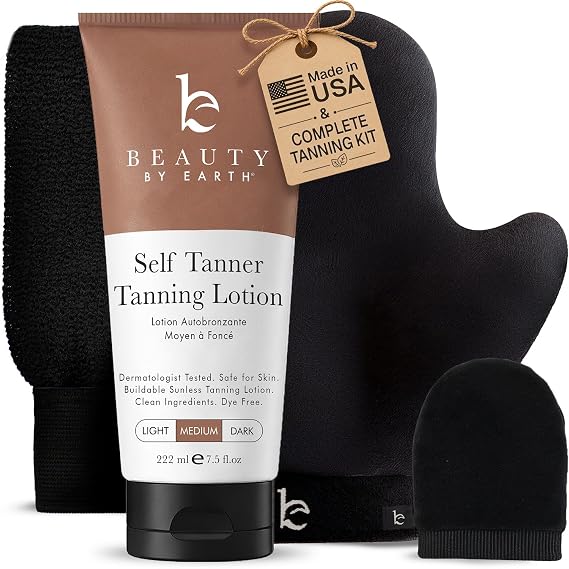Self Tanner Lotion & Mitt Set - USA Made with Natural & Organic Ingredients