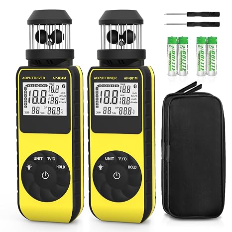 2-Pack Wind Cup Anemometer 93MPH 360 Compass 5 Units Temp HVAC Tripod