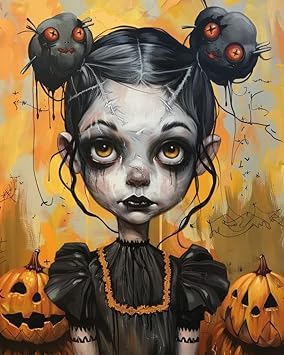 Tucocoo Halloween Pumpkin Strange Girl Paint by Number Cute Weird Girl Portrait DIY Painting on Canvas with Brushes Acrylic Paints Paint by Numbers for Adults and Beginner 16x20 Inch(Without Frame)