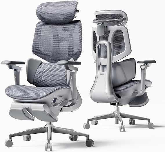 Hbada X7 Smart Ergonomic Chair, Office Chair, with Fully Automated Lumbar Tracking, 4D Adjustable Headrest, 720 Adjustable Armrests, Ventilated Seat Cushion, Swivel, Grey