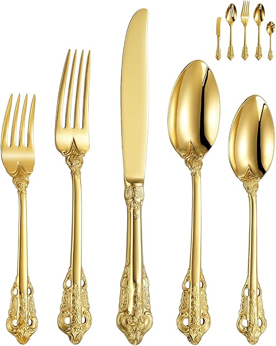 KEAWELL Luxury 45-Piece 18/10 Stainless Steel Flatware Set (Gold)